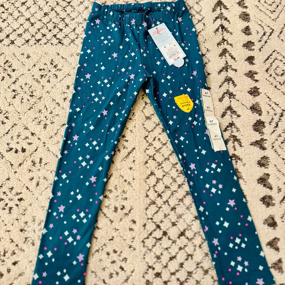 Teal Star Patterned Kids Leggings